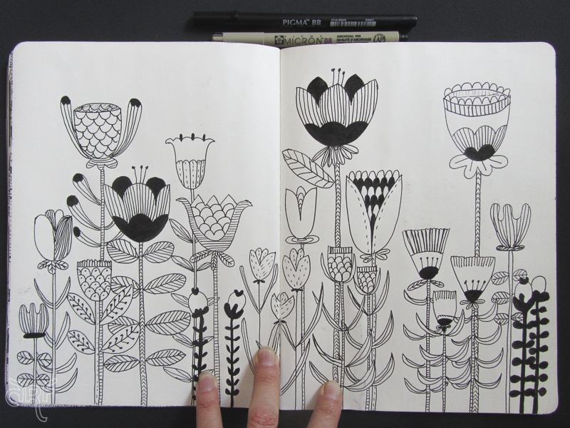 line drawing flowers