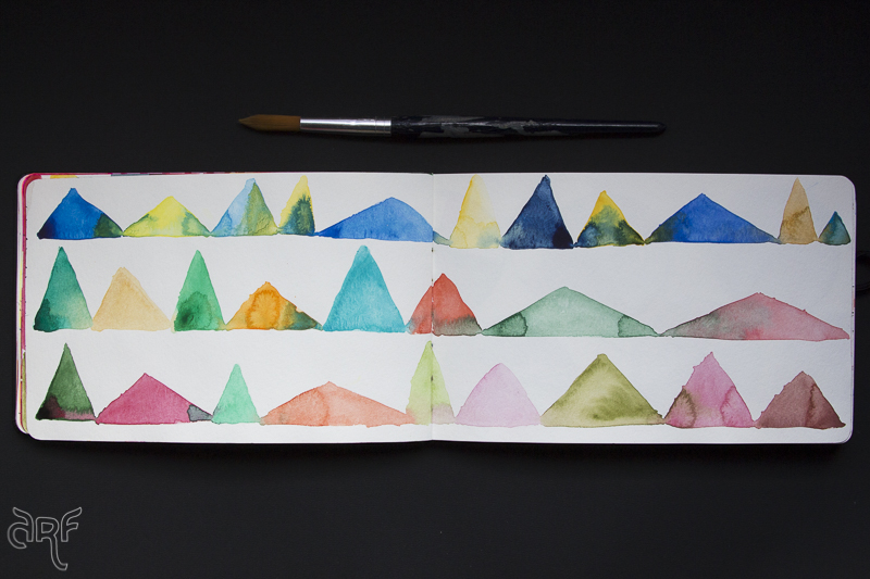 abstract water color pyramids