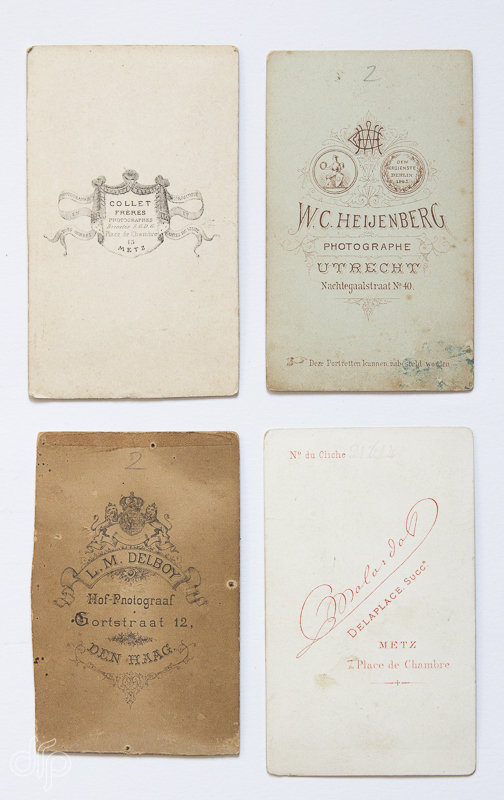 back of four cabinet cards