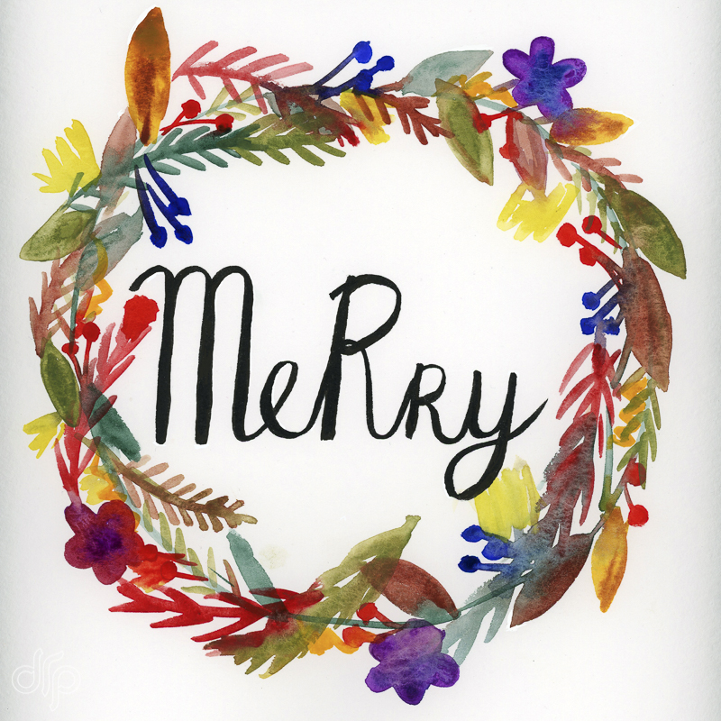 Watercolor card: Merry Christmas