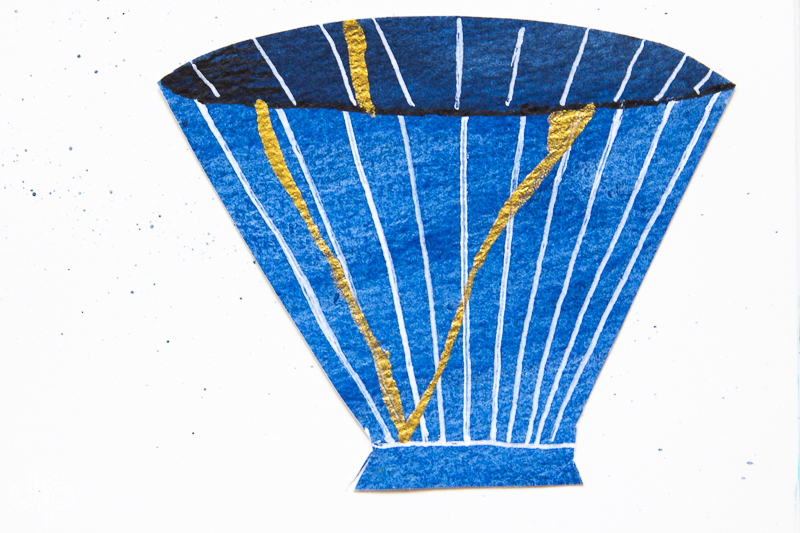 indigo cup with vertical lines
