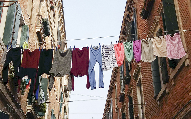 colored laundry in an alley in Venice, Italy