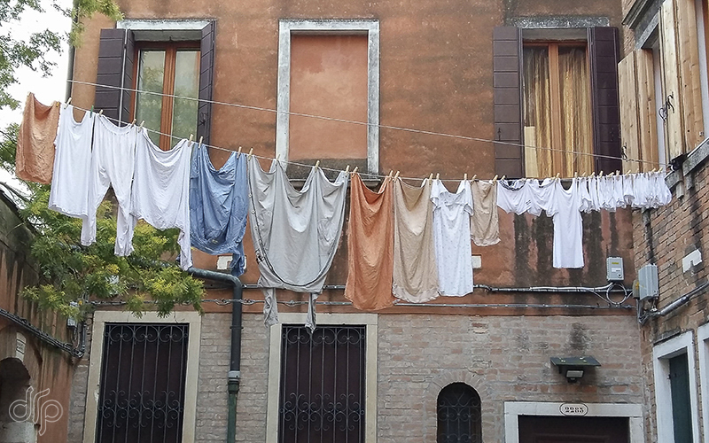 colored laundry at terracotta house in Venice, Italy