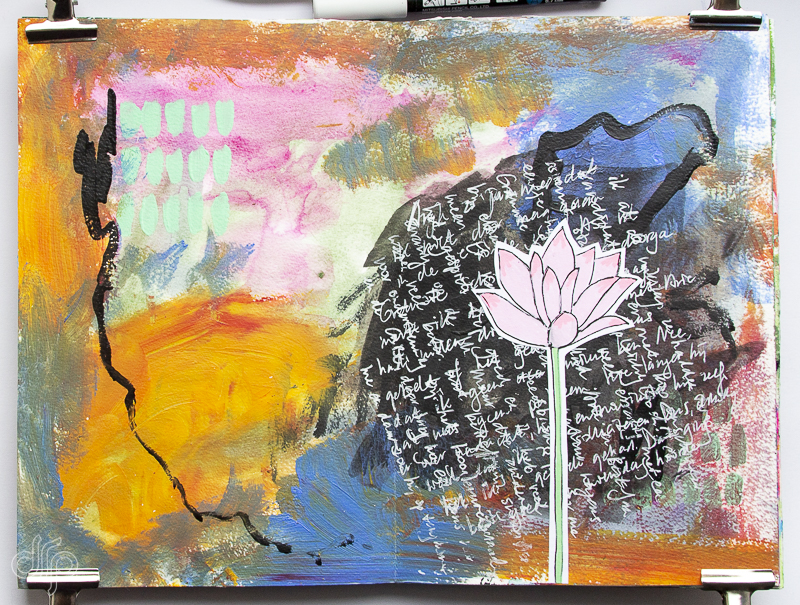 DRP Art journal spread with lotus flower