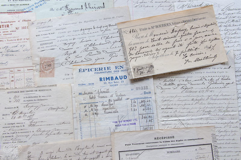 French vintage receipts and pages of antique deeds III