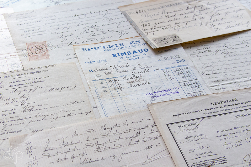 French vintage receipts and pages of antique deeds II