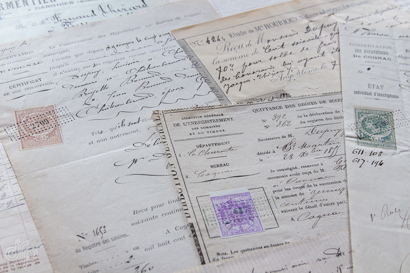 French vintage receipts and pages of antique deeds