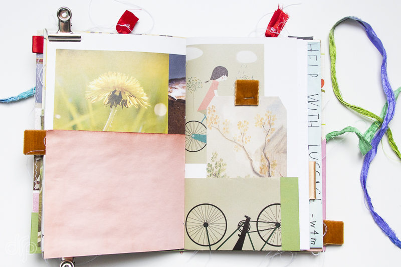 Inside pages of 3rd repurposed Flow Magazine journal with pocket
