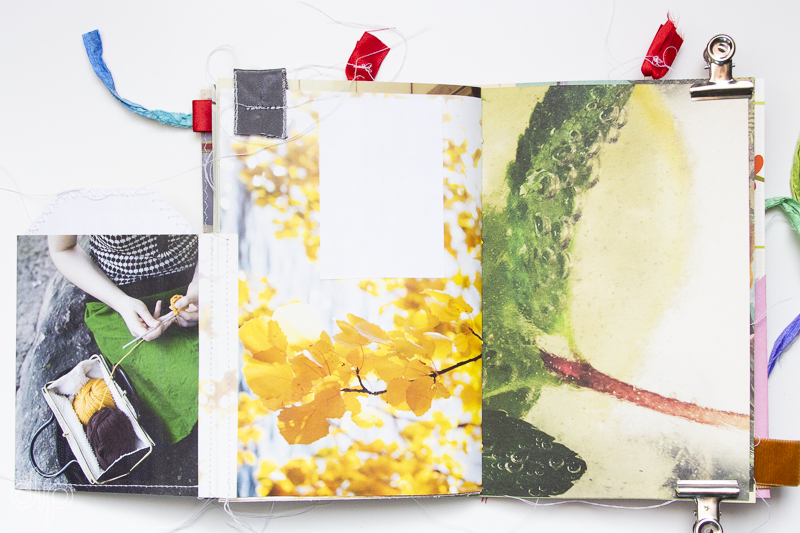 Inside pages of 3rd repurposed Flow Magazine journal with pocket-flap
