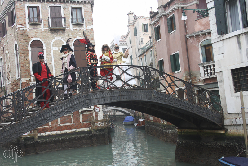 Our group posing on a bridge during the carnival in Venice, Italy