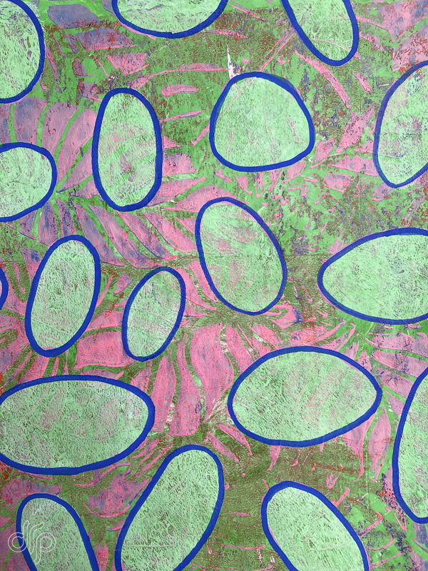 Gelli plate pattern with green ovals