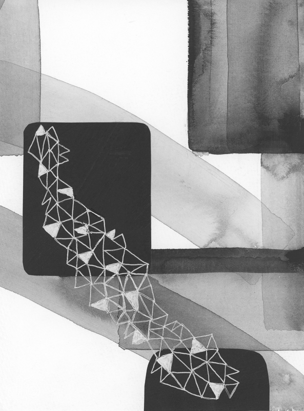 Abstract black and white composition with white triangles